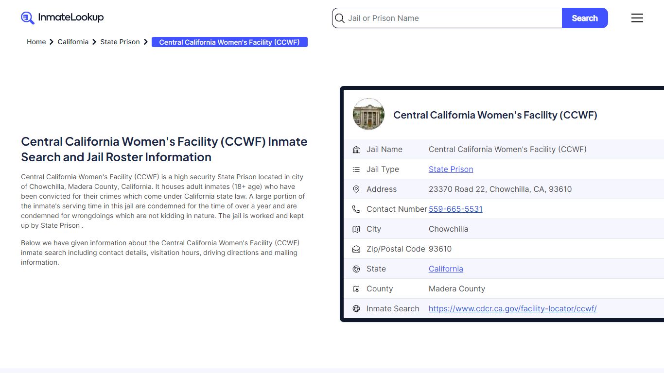 Central California Women's Facility (CCWF) Inmate Search and Jail ...